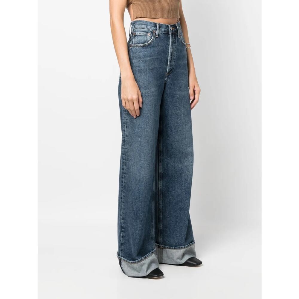Agolde Dame Wide Leg Jeans 24 in Blue Denim High Rise Organic Cotton - Picture 5 of 13